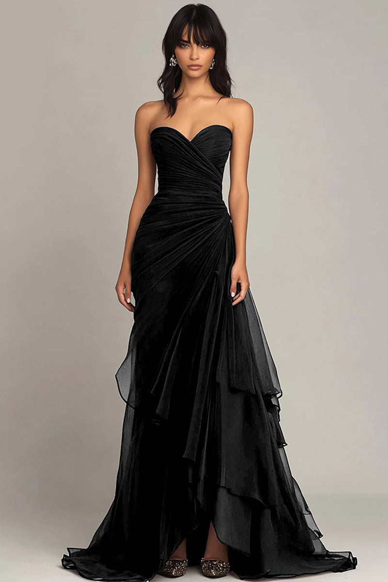 Elegant Dark Green Ruffled Evening Maxi Dress