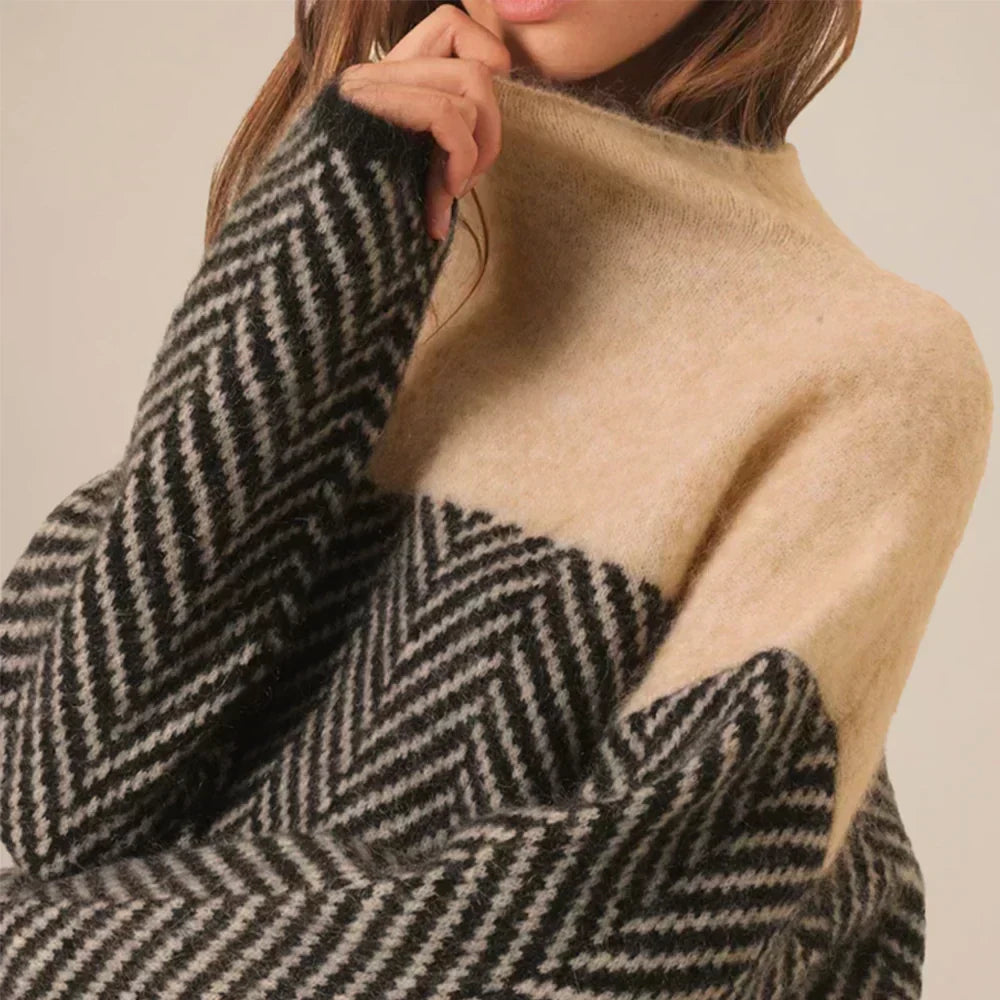 Herringbone Cable Knit Turtleneck Sweater