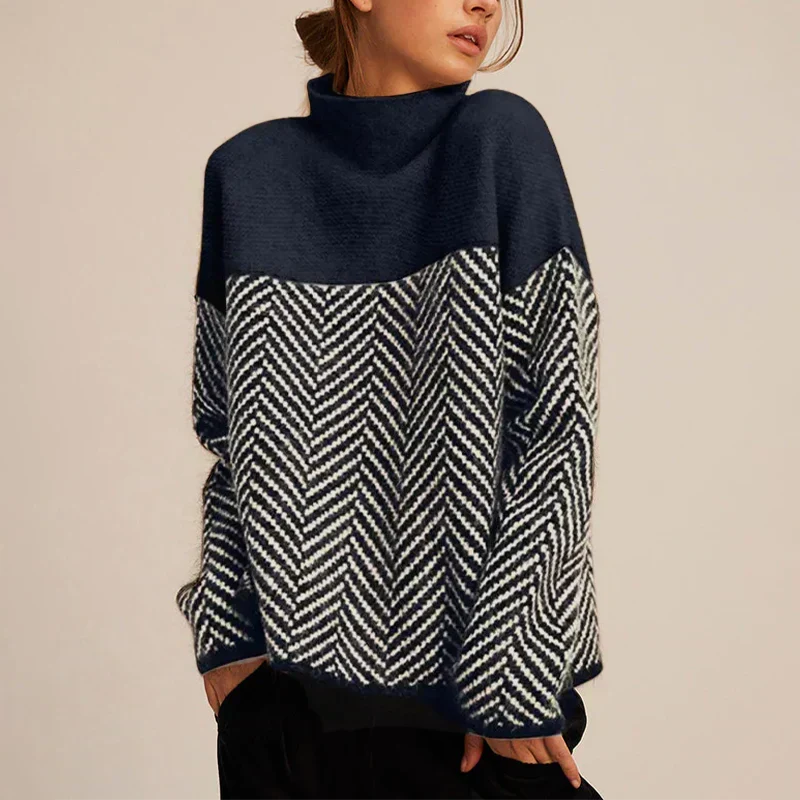 Herringbone Cable Knit Turtleneck Sweater