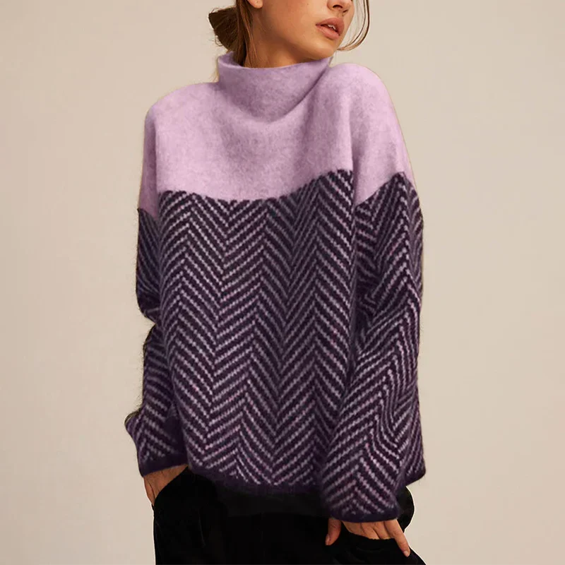 Herringbone Cable Knit Turtleneck Sweater