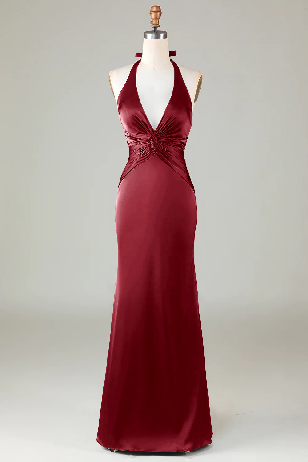 Dusty Sage Satin Halter Formal Maxi Dress
