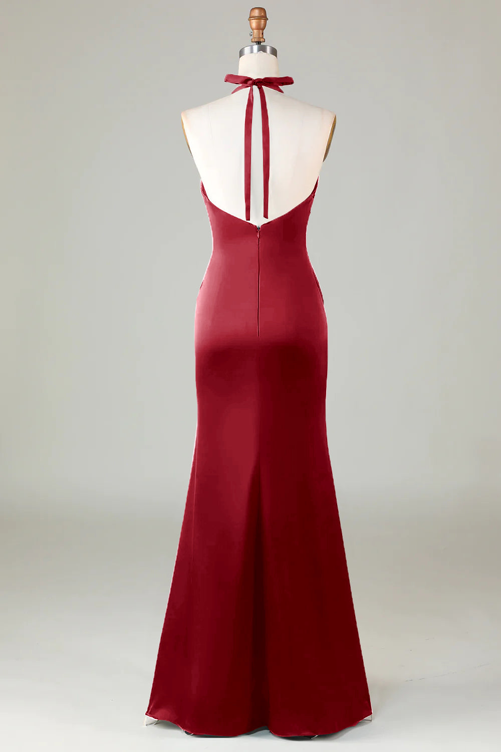 Dusty Sage Satin Halter Formal Maxi Dress