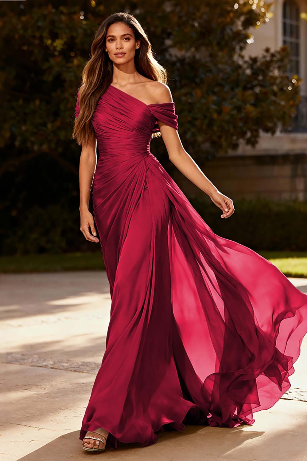 Dusty Sage Chiffon A-Line Formal Maxi Dress