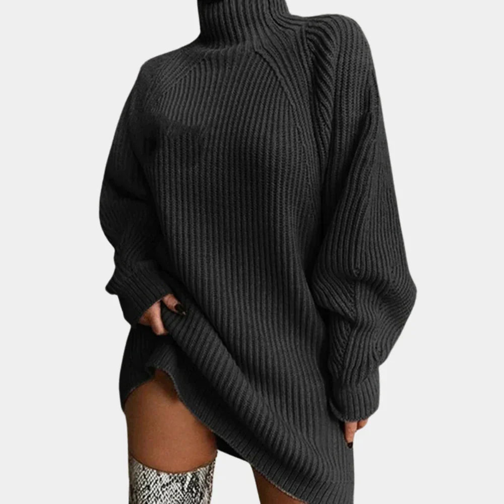 Chunky Ribbed High-Neck Mini Sweater Dress