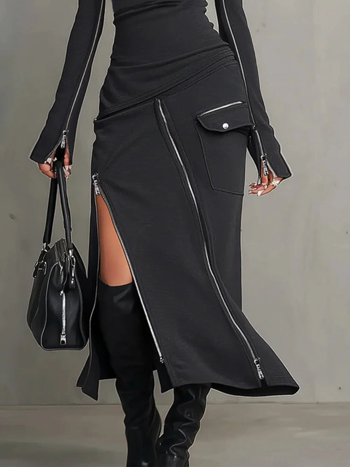 Grey Two-Piece Sweater Dress Set
