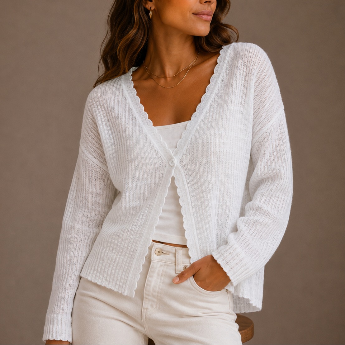 Women's Knitted Cardigan with Classic Collar and Buttons