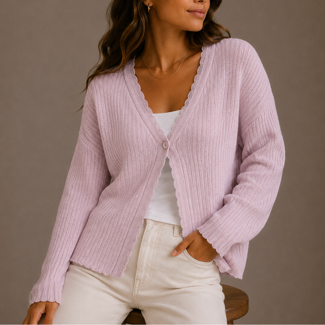 Women's Knitted Cardigan with Classic Collar and Buttons