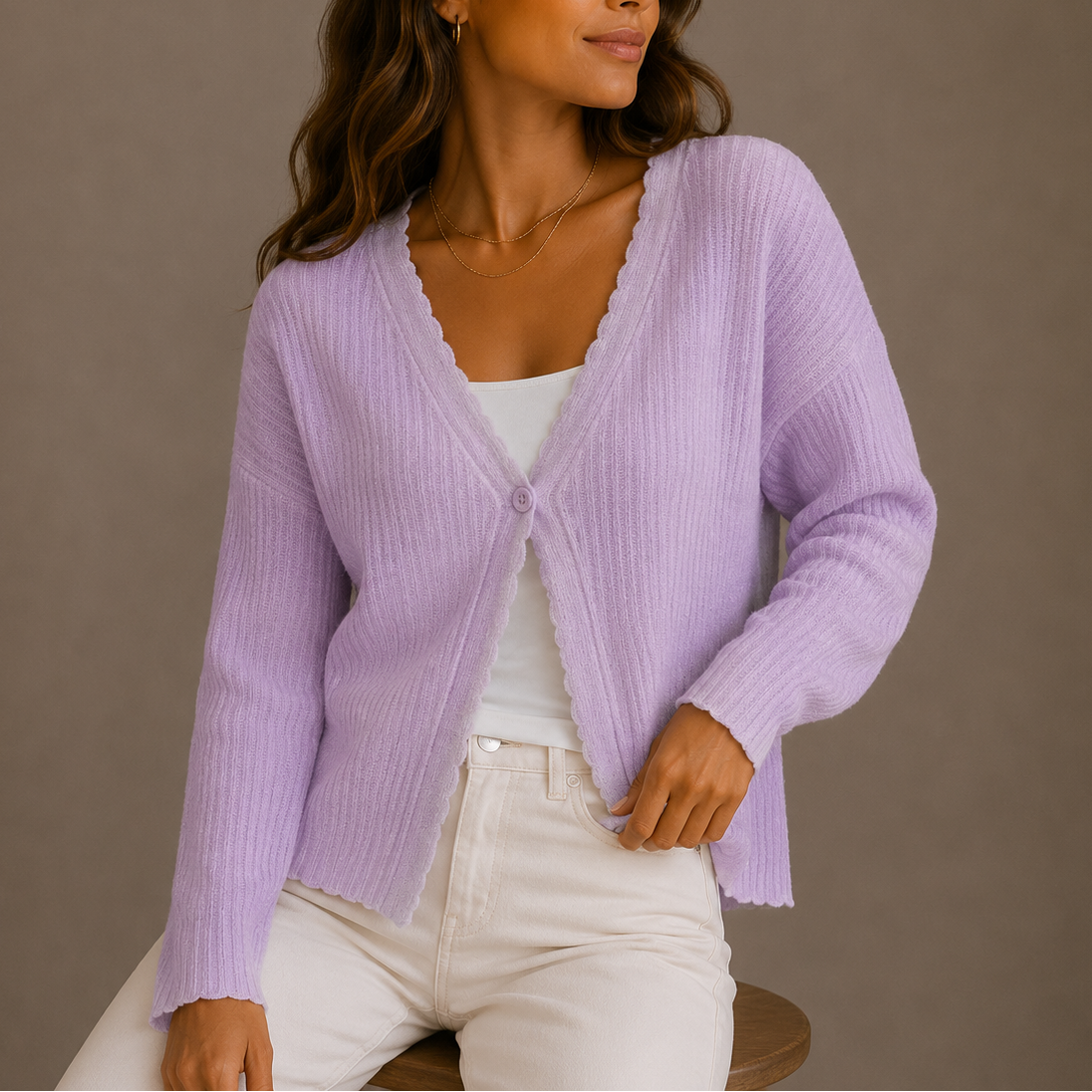 Women's Knitted Cardigan with Classic Collar and Buttons