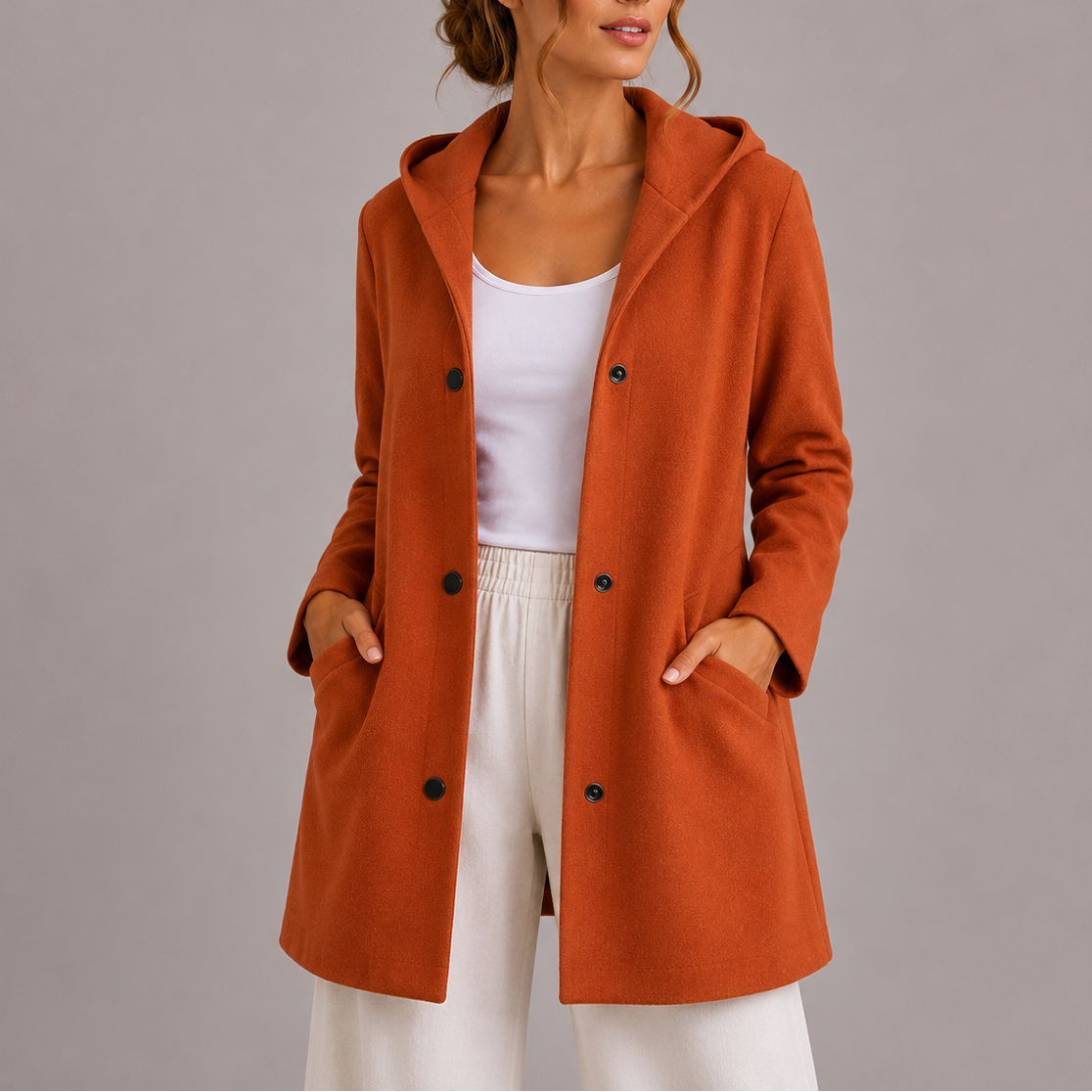 Women's Hooded Cardigan with Pockets, Relaxed Fit