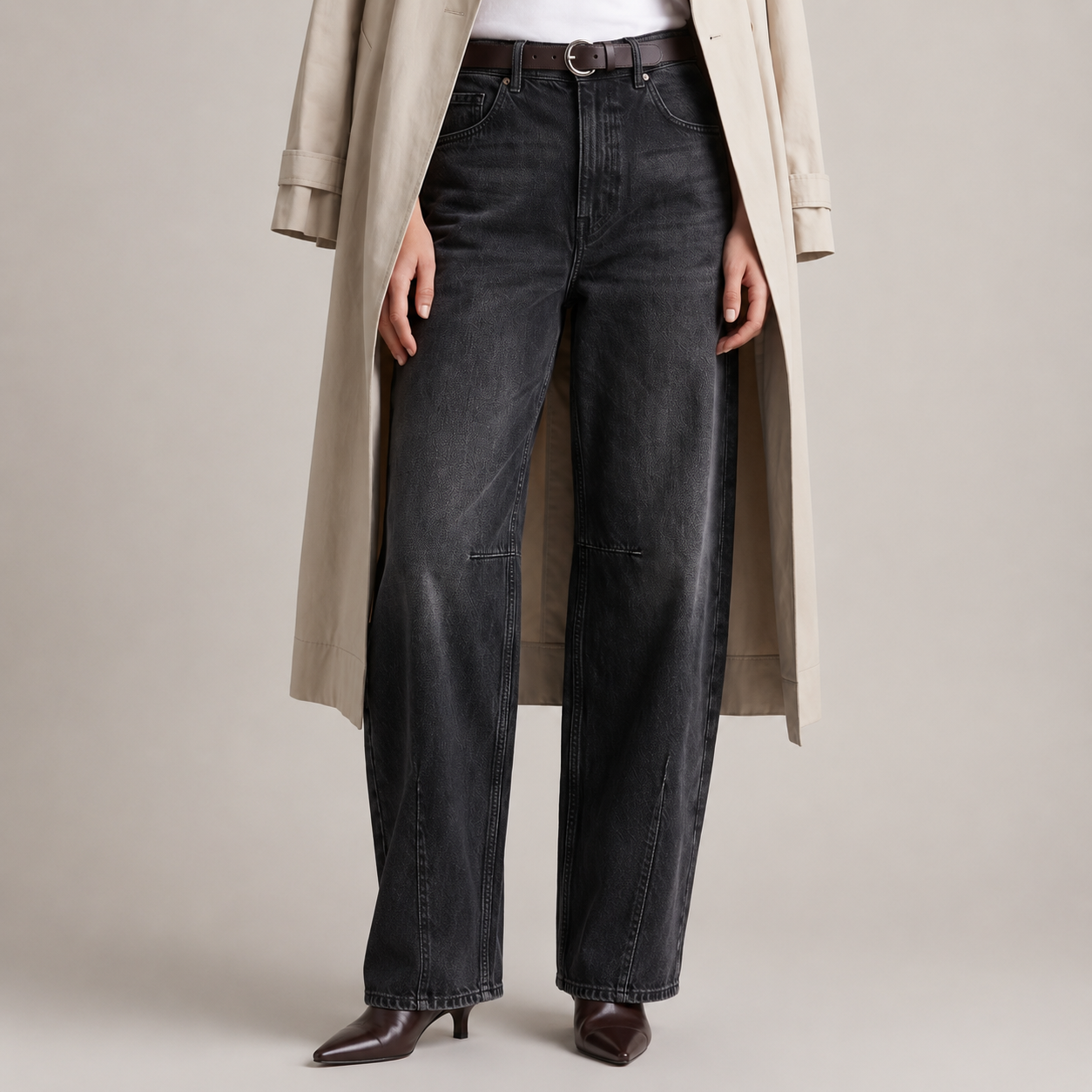 Women's Barrel Leg Ankle Length Jeans | Curved Leg Denim Pants