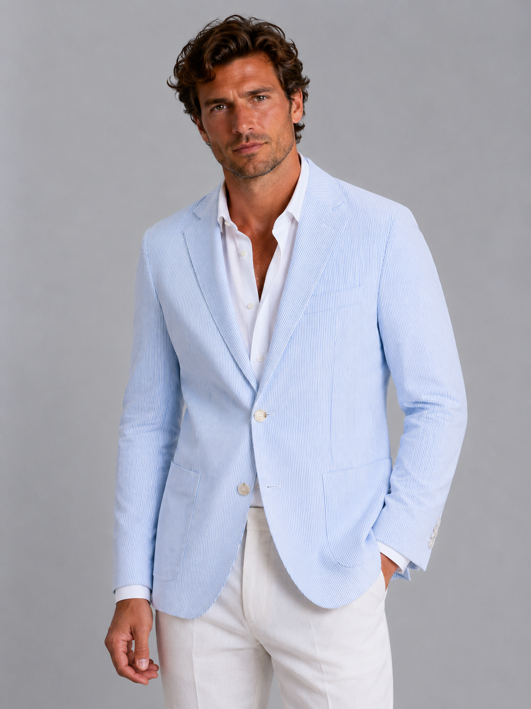 Men’s Seersucker Striped Blazer with Classic Lapels