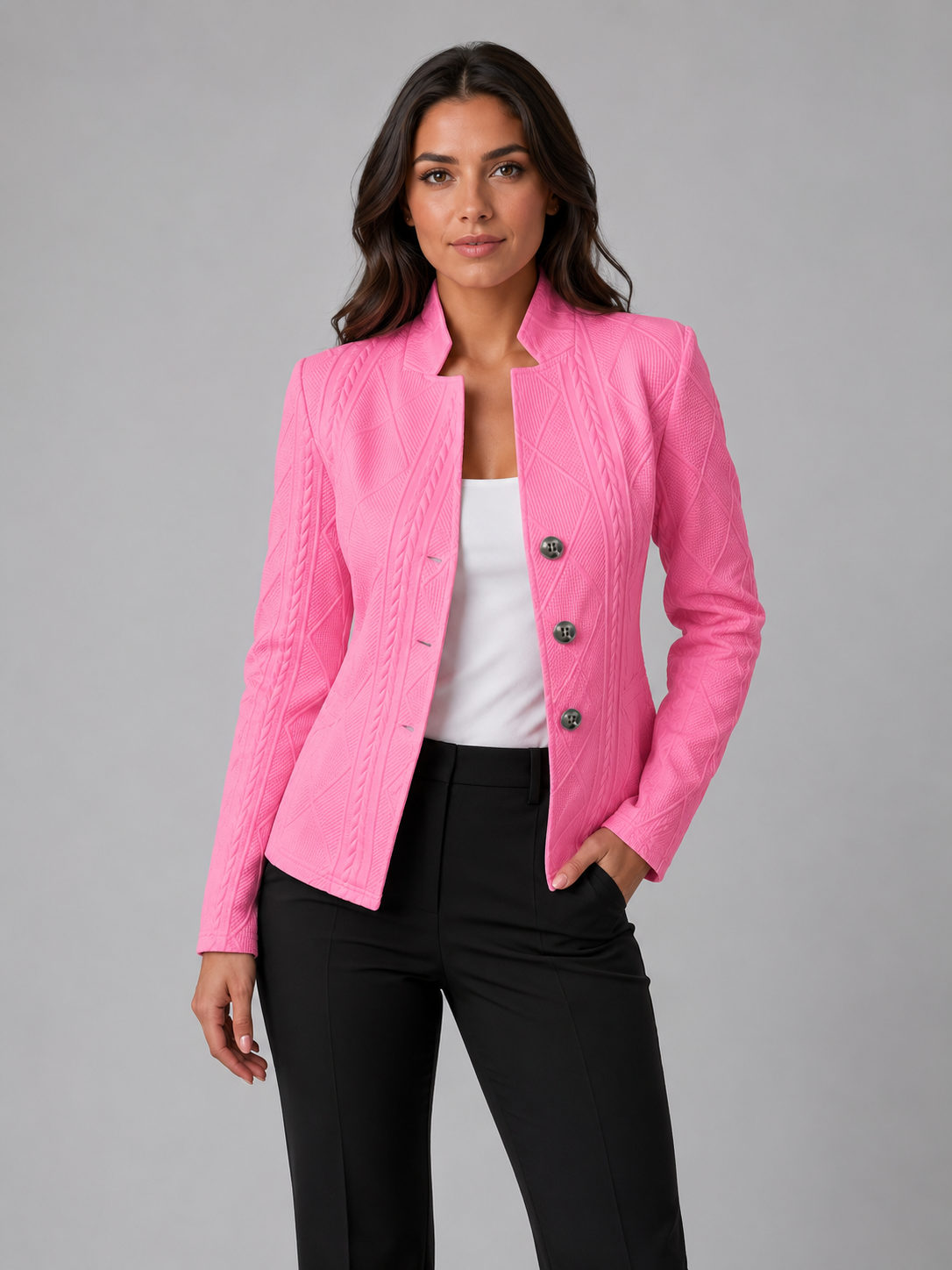 Elegant Women's Blazer with Woven Texture, Slim Fit