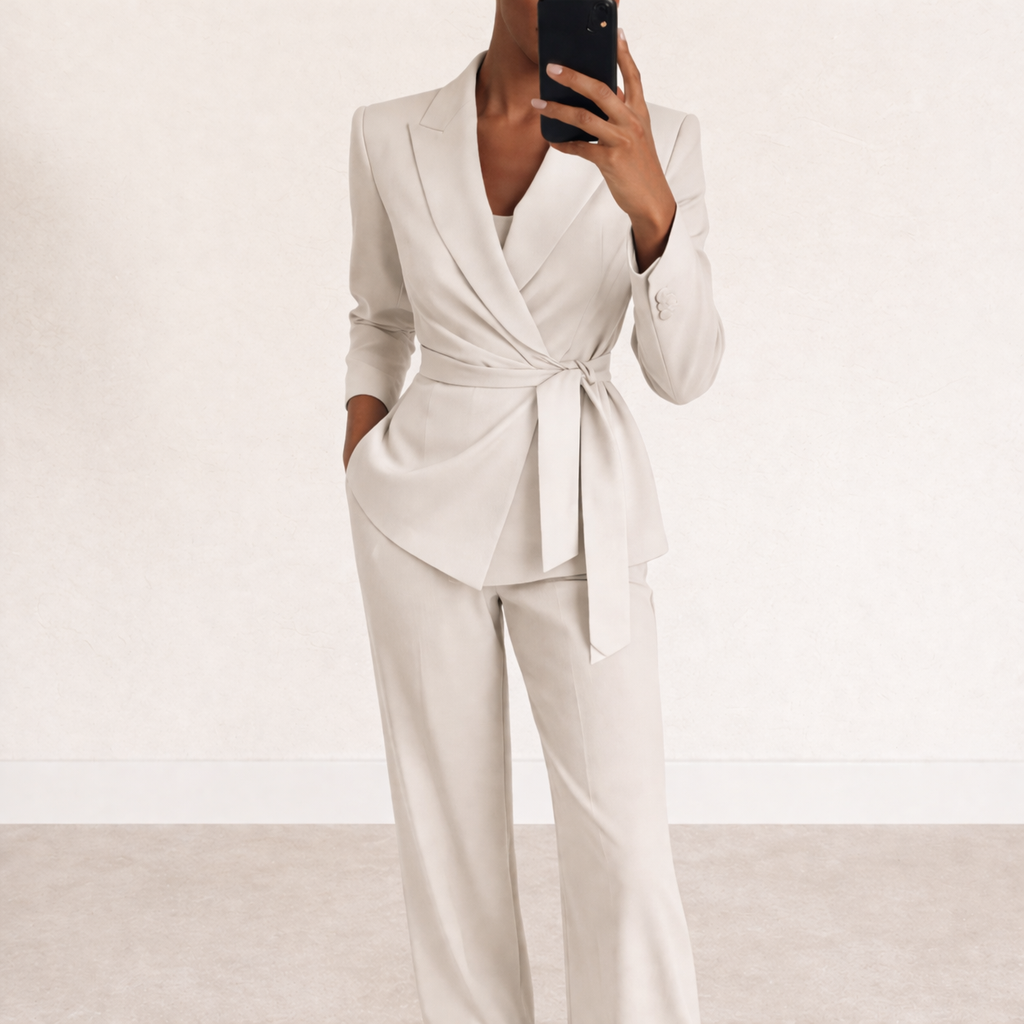 Women’s Suit with a Bow-Tie Blazer and Palazzo Trousers