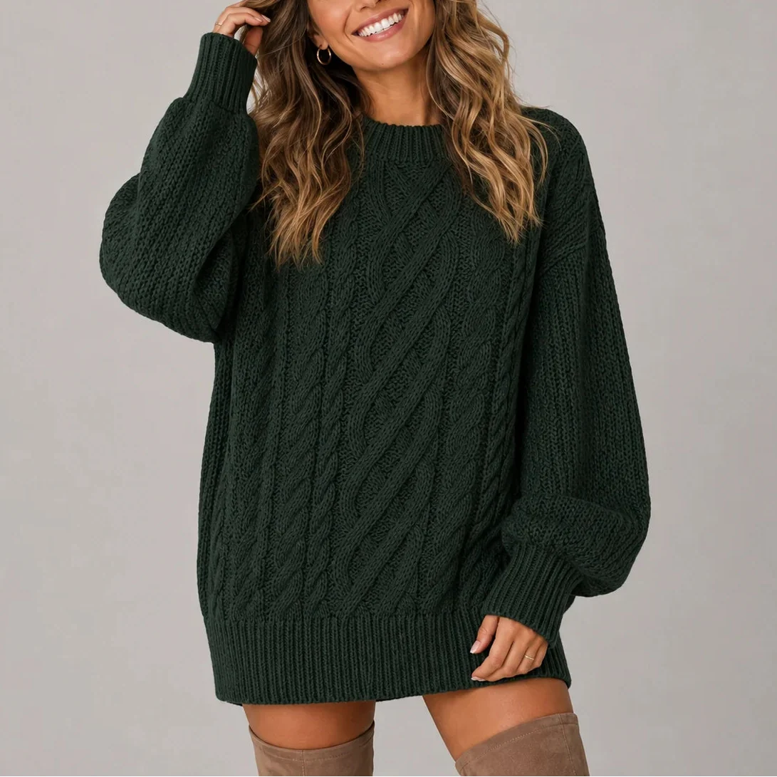 Oversized Cable Knit Sweater Dress with Long Sleeves