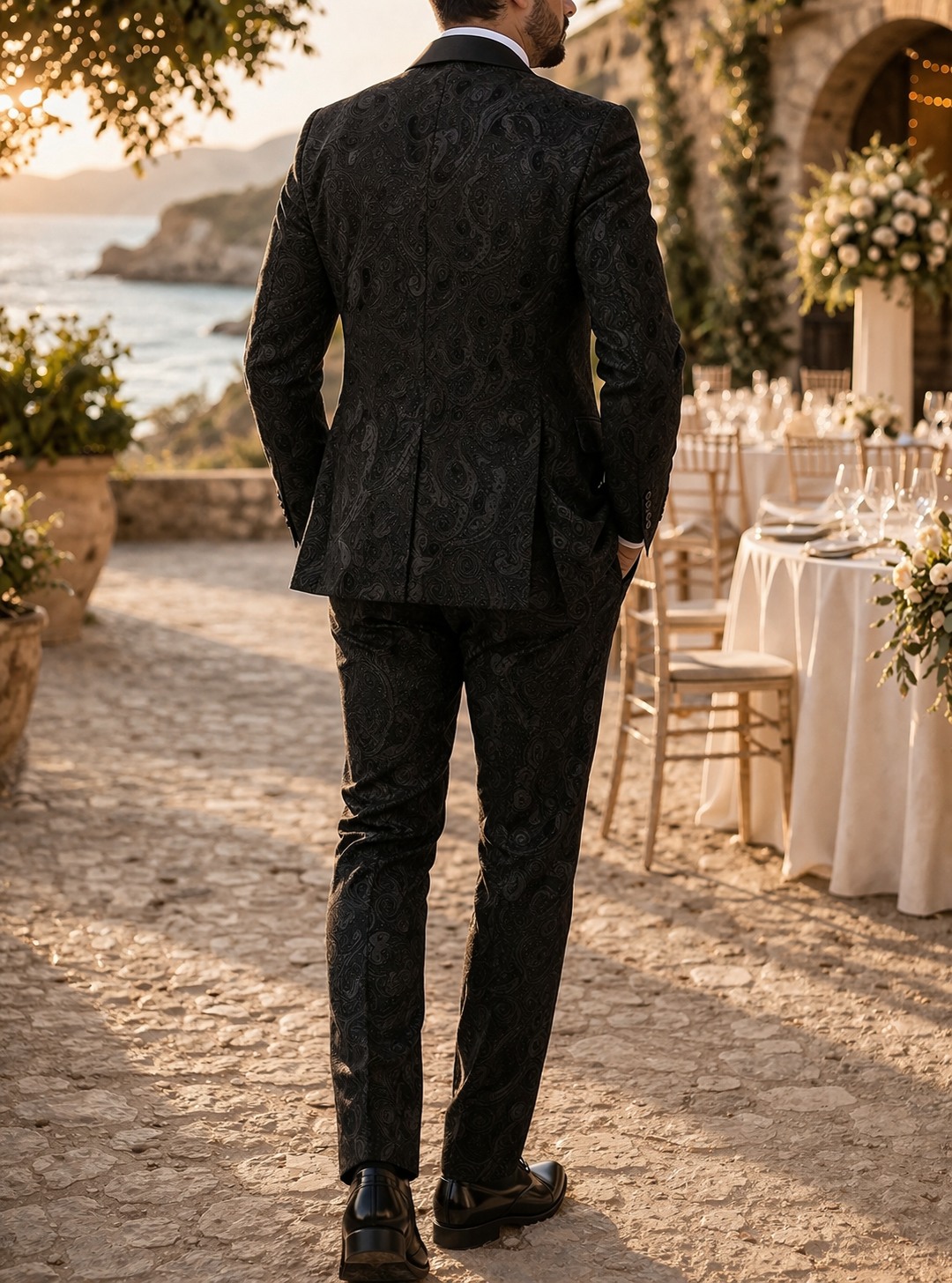 Men's Suit 3-Piece Black & White Pattern