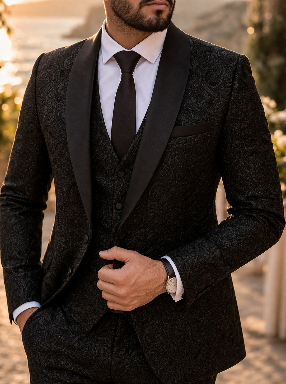 Men's Suit 3-Piece Black & White Pattern