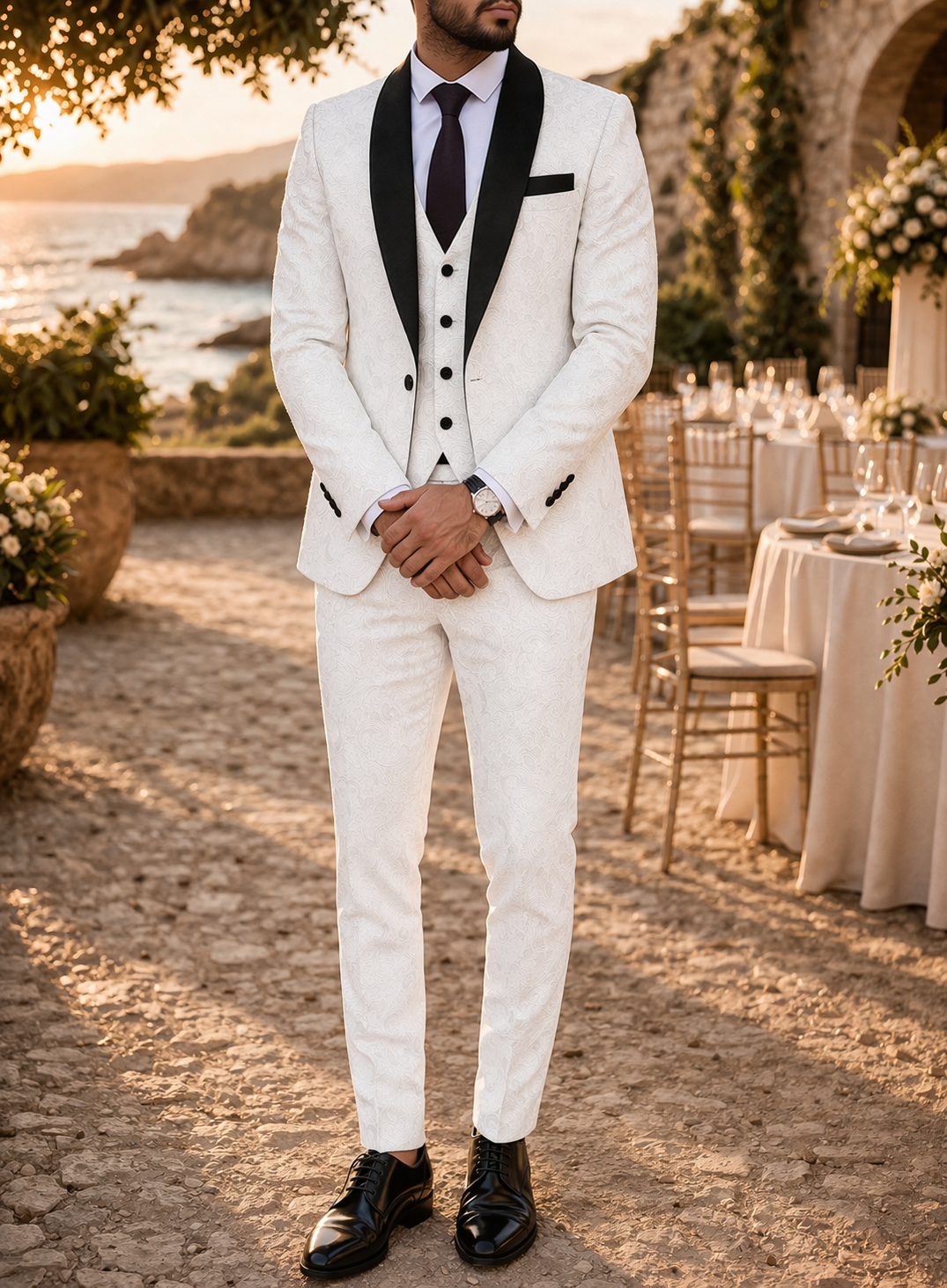 Men's Suit 3-Piece Black & White Pattern