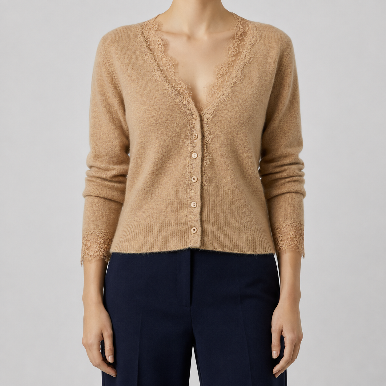 Lace Trim Soft Knit Cardigan