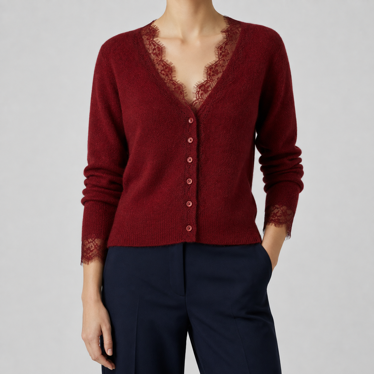 Lace Trim Soft Knit Cardigan