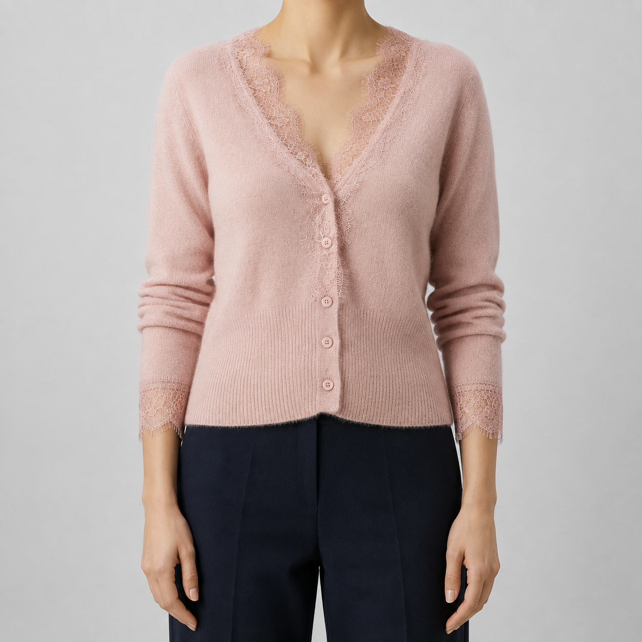 Lace Trim Soft Knit Cardigan