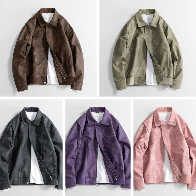 Men’s Bomber Jacket Vegan Faux Leather with Pockets