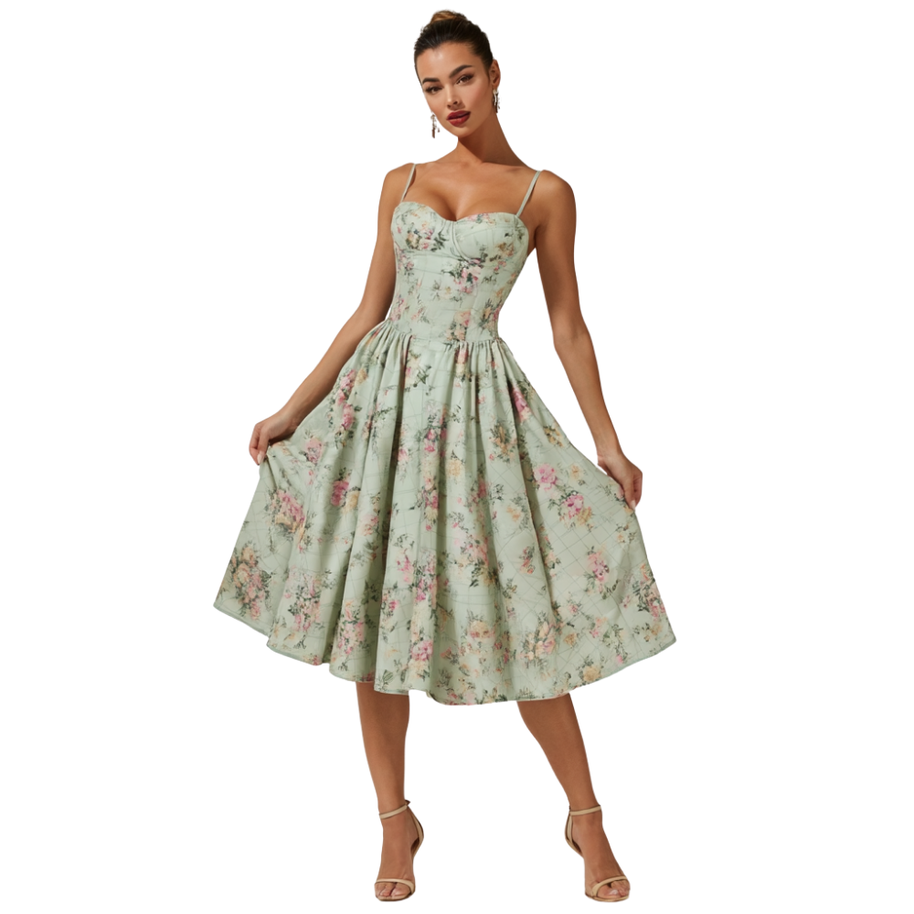 Stylish Women’s Midi Dress – Sweetheart Neck Design