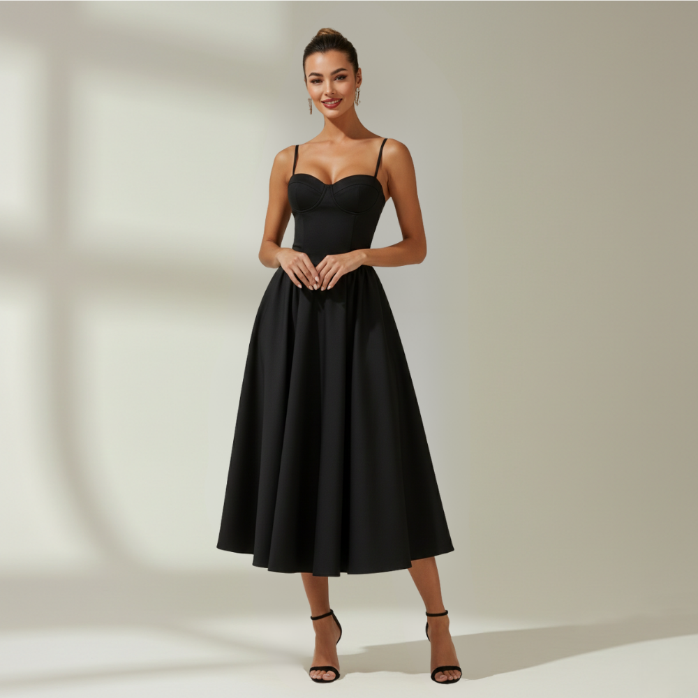 Stylish Women’s Midi Dress – Sweetheart Neck Design