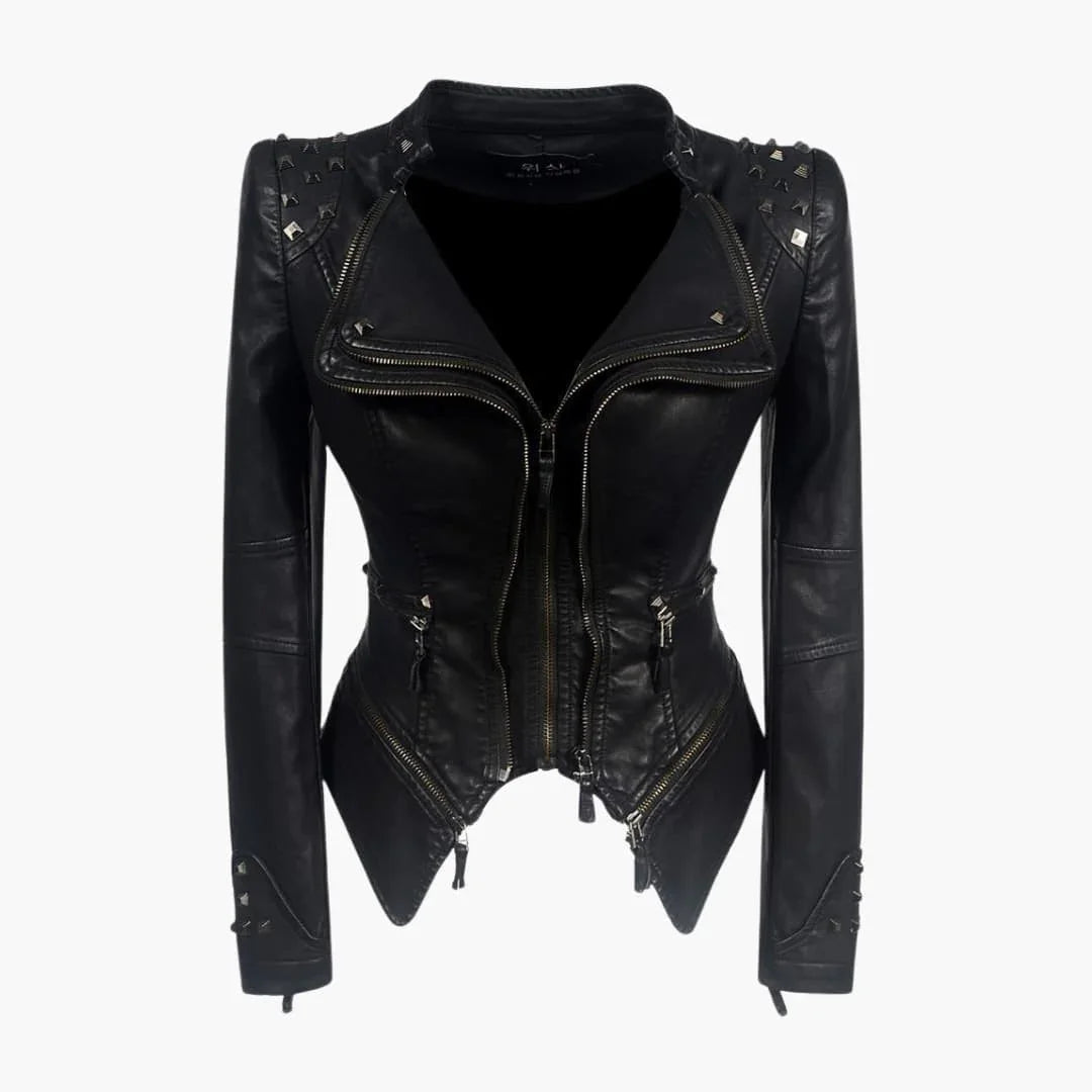 Women’s Black Studded Peplum Leather Jacket