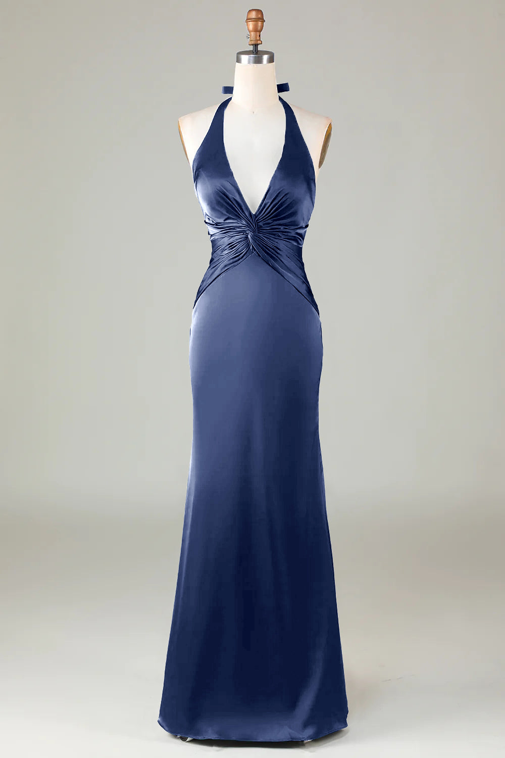 Dusty Sage Satin Halter Formal Maxi Dress