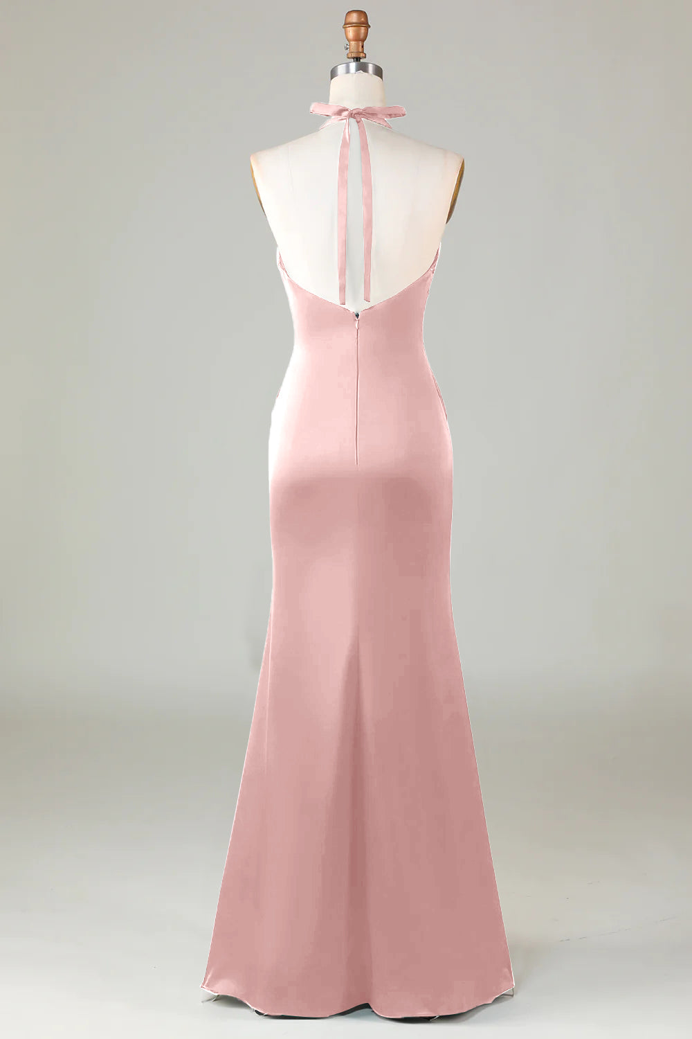 Dusty Sage Satin Halter Formal Maxi Dress