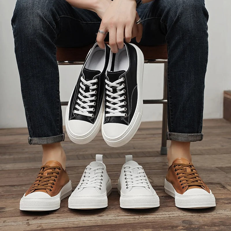 Sneakers Low-Top Slip-On in Genuine Leather with Padded Insole and Arch Support