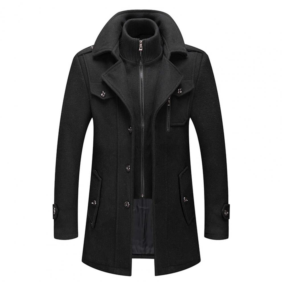 Men’s Winter Coat Long Full-Zip with High Collar, Classic Fit