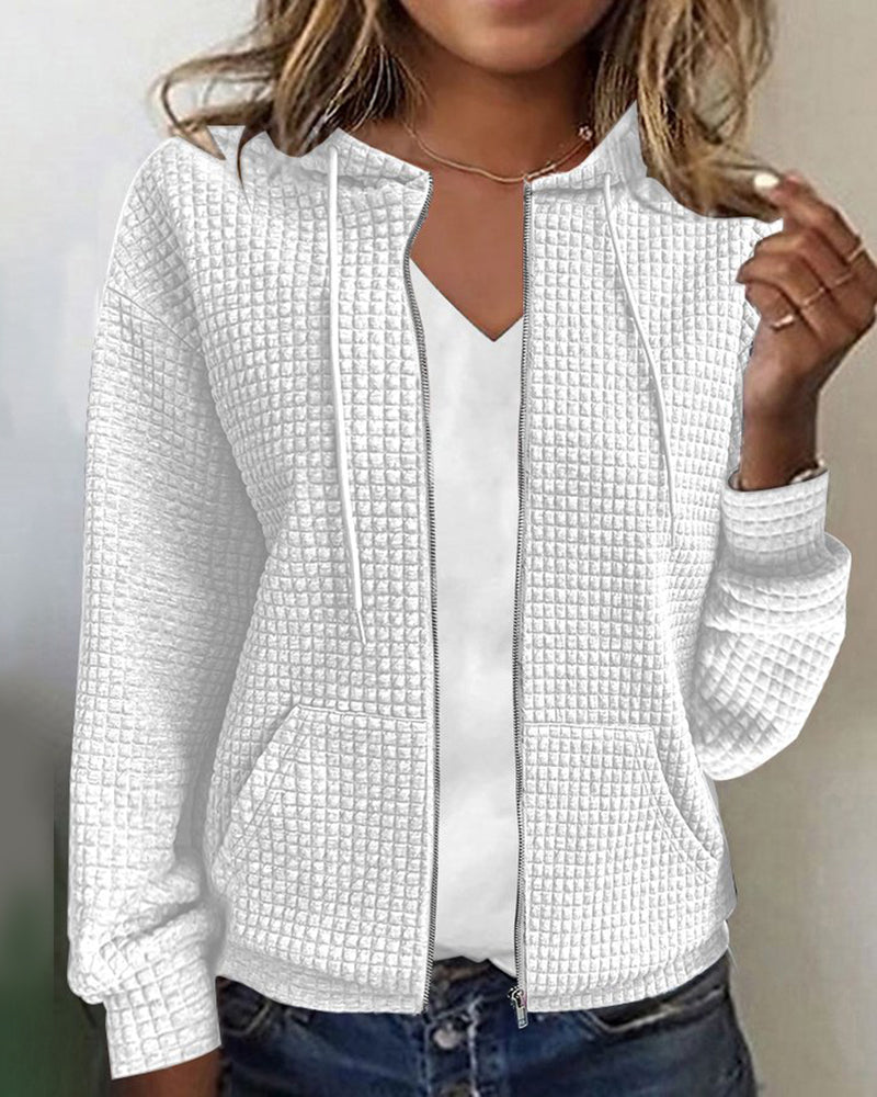 Women’s Zip-Up Hoodie with Hood, in Textured Fabric