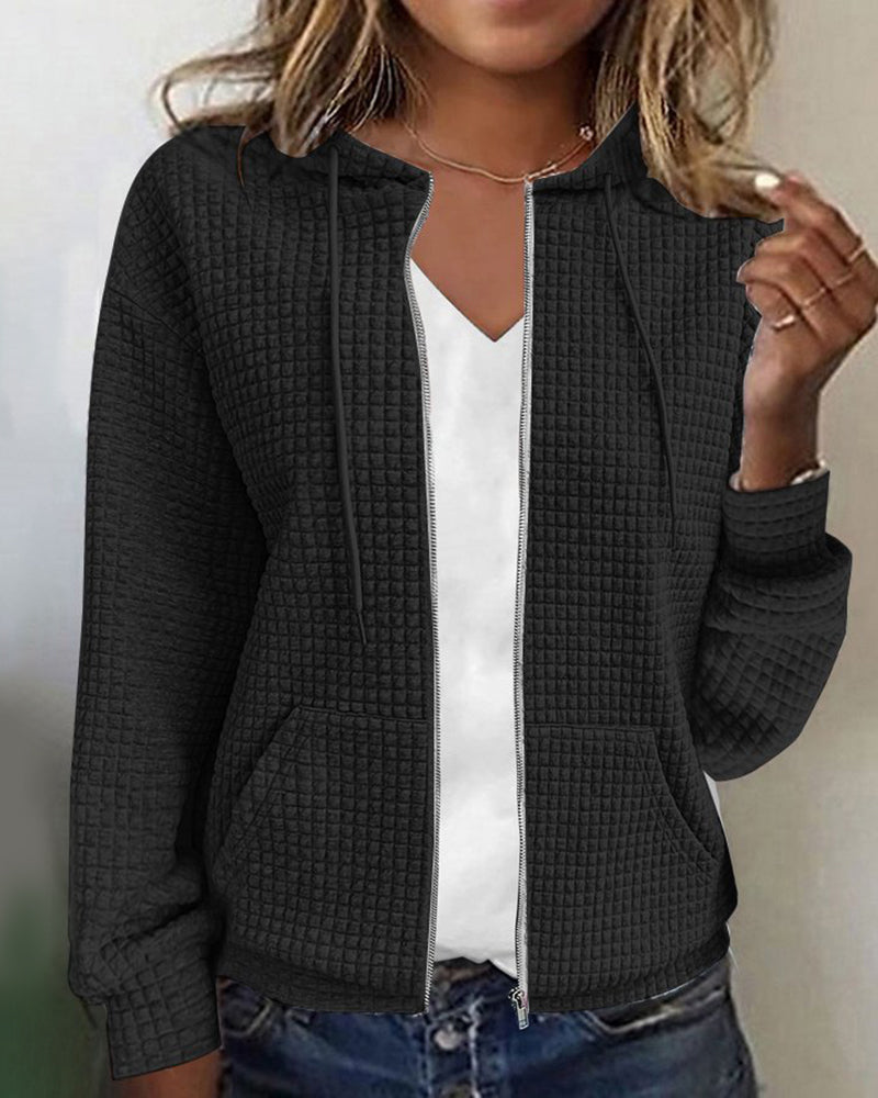 Women’s Zip-Up Hoodie with Hood, in Textured Fabric