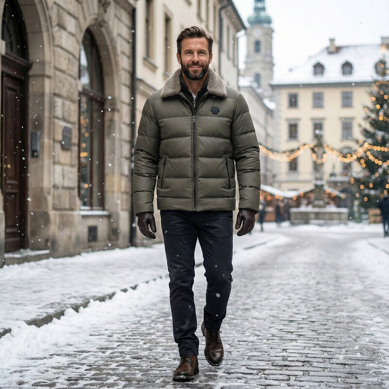 Men’s Puffer Jacket Lightweight with Fleece Collar and Down Filling