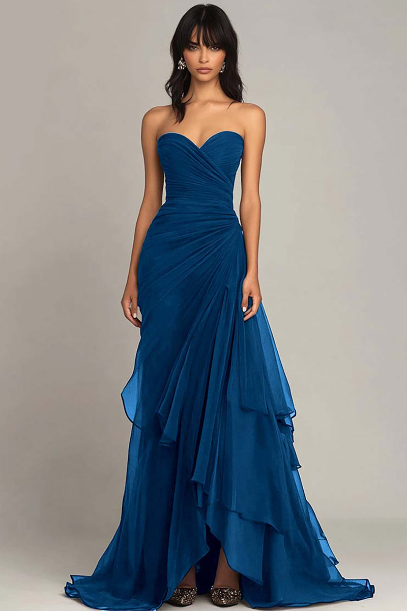 Elegant Dark Green Ruffled Evening Maxi Dress