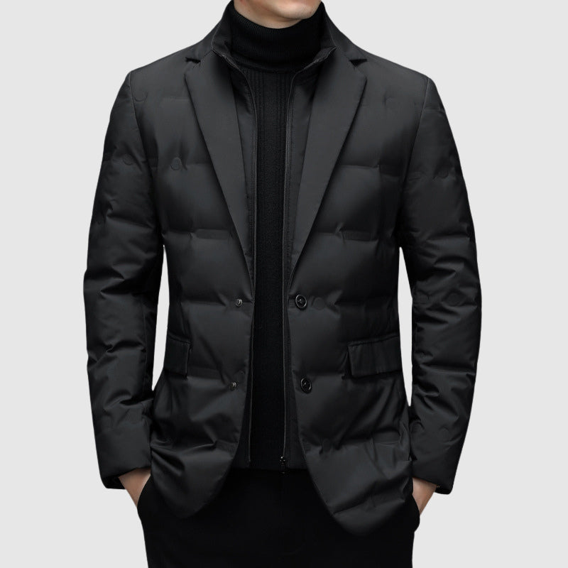 Men’s Puffer Jacket with Duck-Down Filling, Lapel Collar & Zip