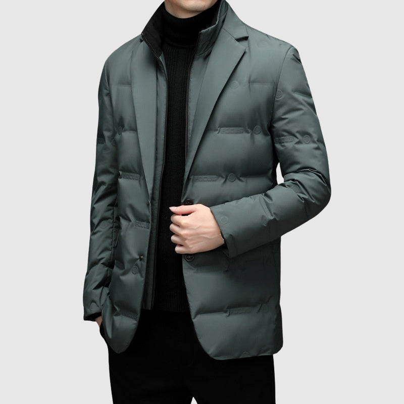 Men’s Puffer Jacket with Duck-Down Filling, Lapel Collar & Zip