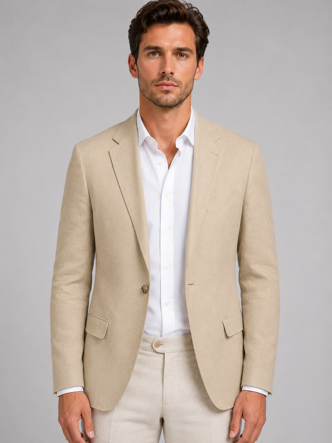 Men’s Single-Breasted Linen Blazer with Classic Lapels