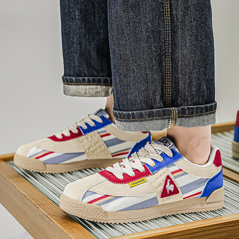Sneakers in Retro Suede and Mesh with Sculpted Non-Slip Sole