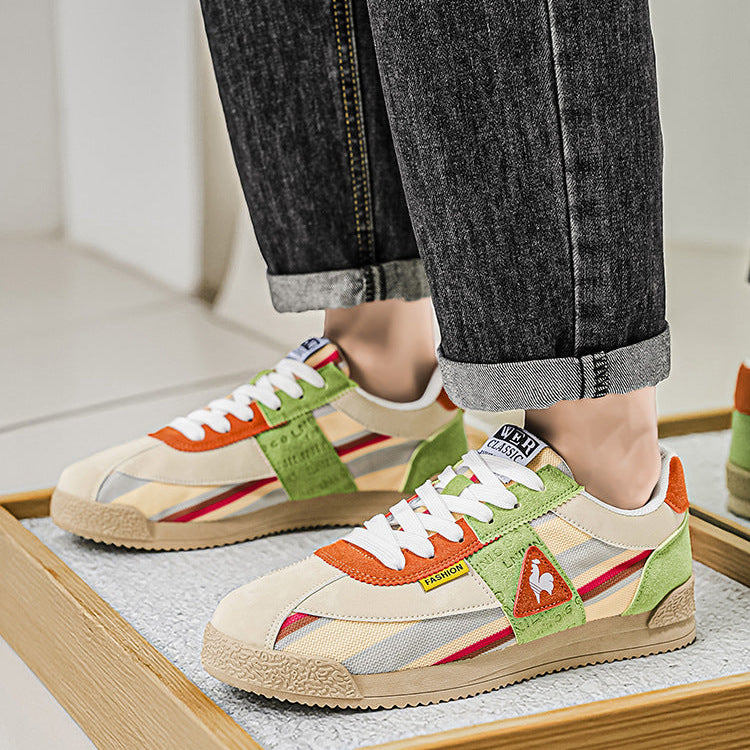 Sneakers in Retro Suede and Mesh with Sculpted Non-Slip Sole