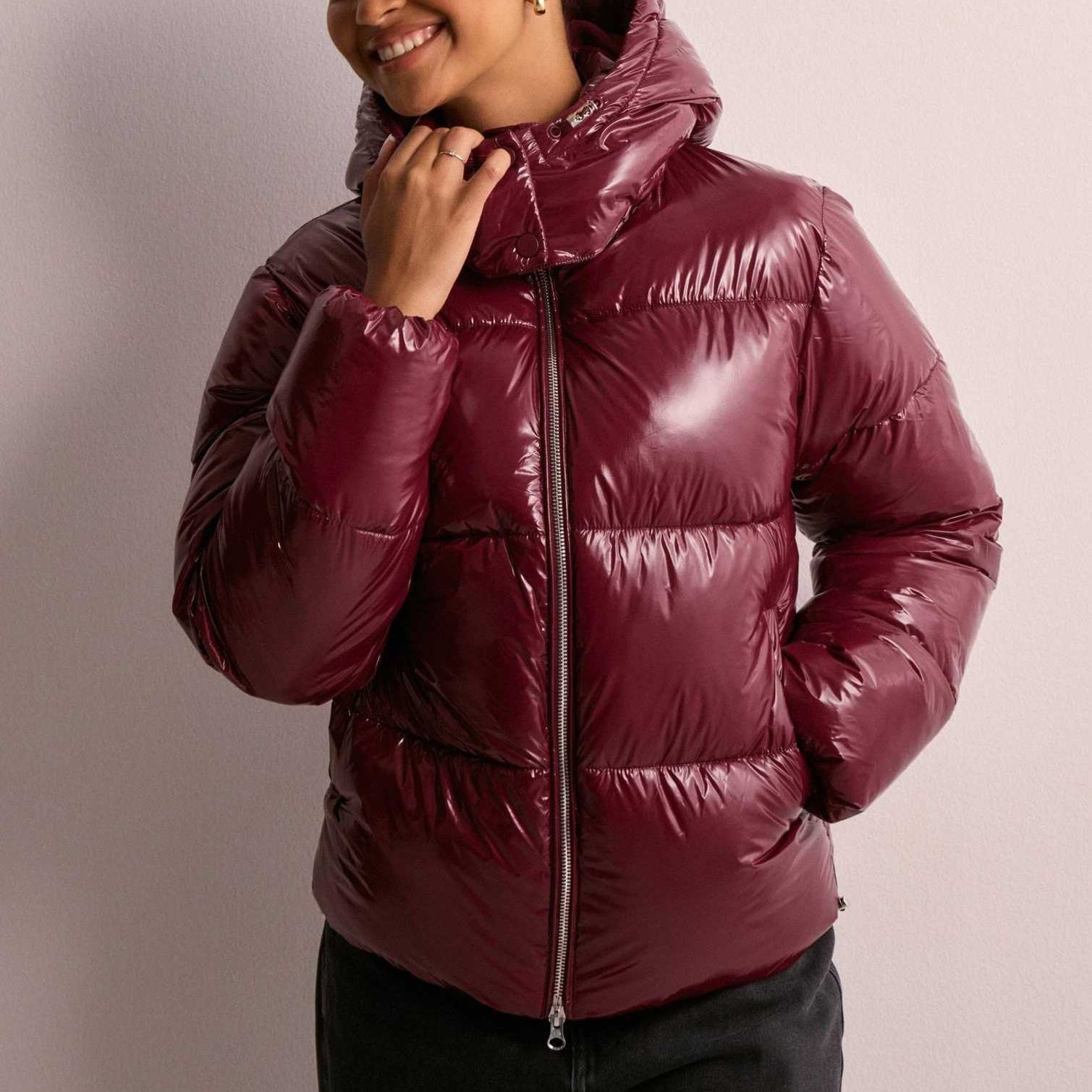Puffer Jacket Women Hooded Quilted Glossy Finish