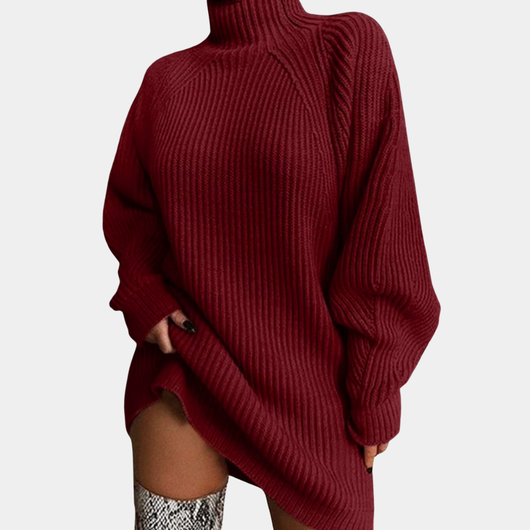 Chunky Ribbed High-Neck Mini Sweater Dress
