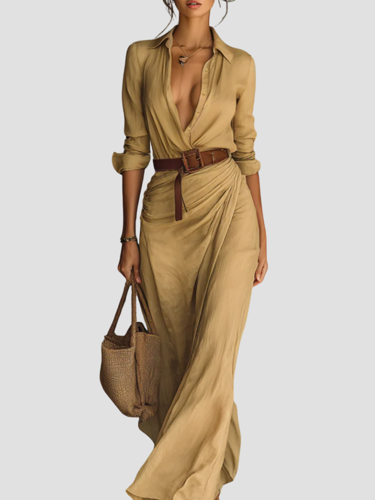 Elegant Shirt Dress Women Long Sleeve