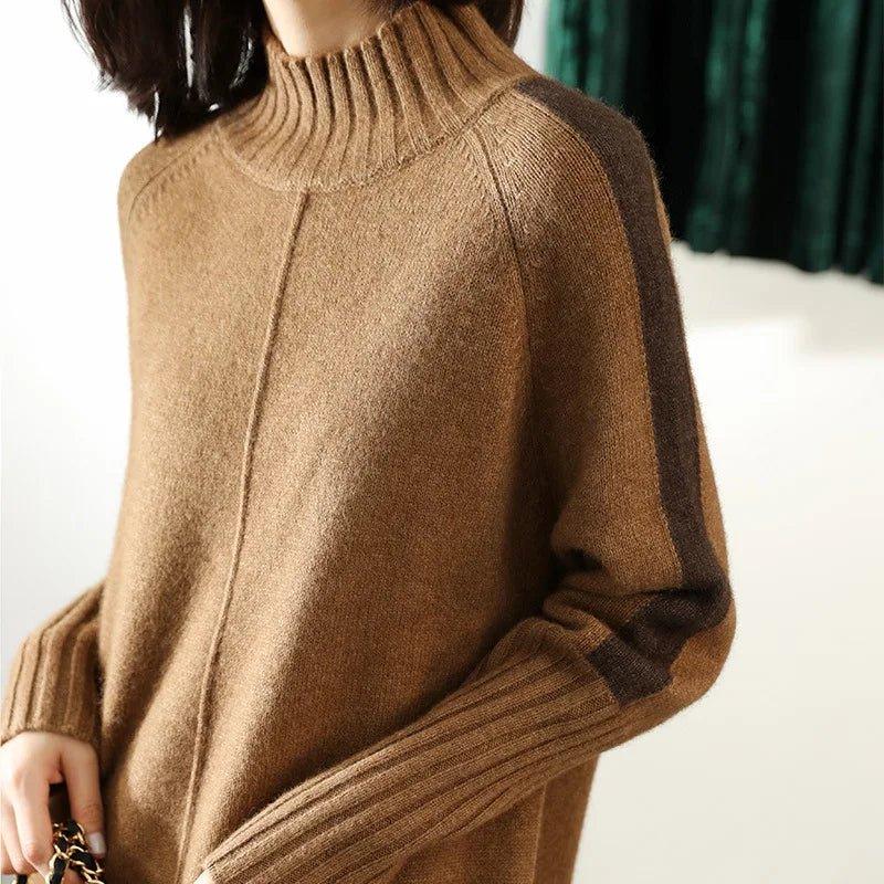 Two-tone oversizedTurtleneck high-neck Sweater  dress
