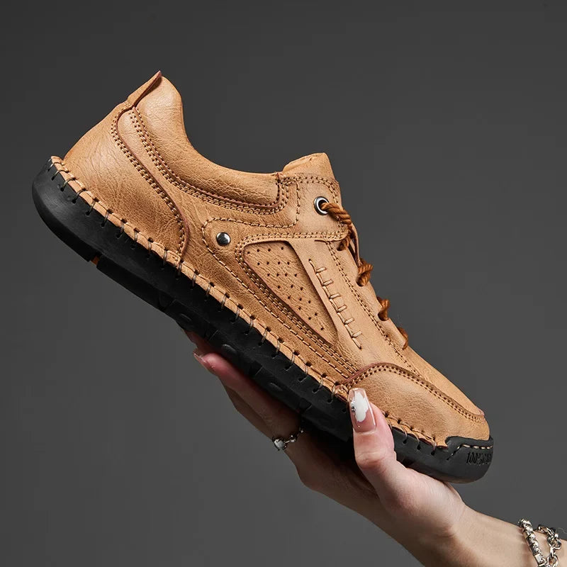 Sneakers in Genuine Leather Hiking Style with Durable Sole