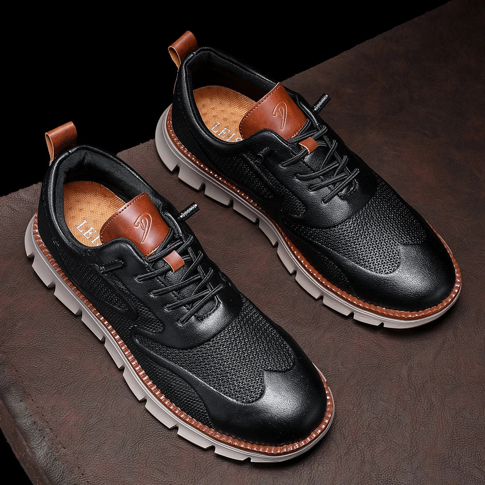 Sneakers in Premium Leather with No-Tie Laces, Orthopaedic Insole and Breathable Lining
