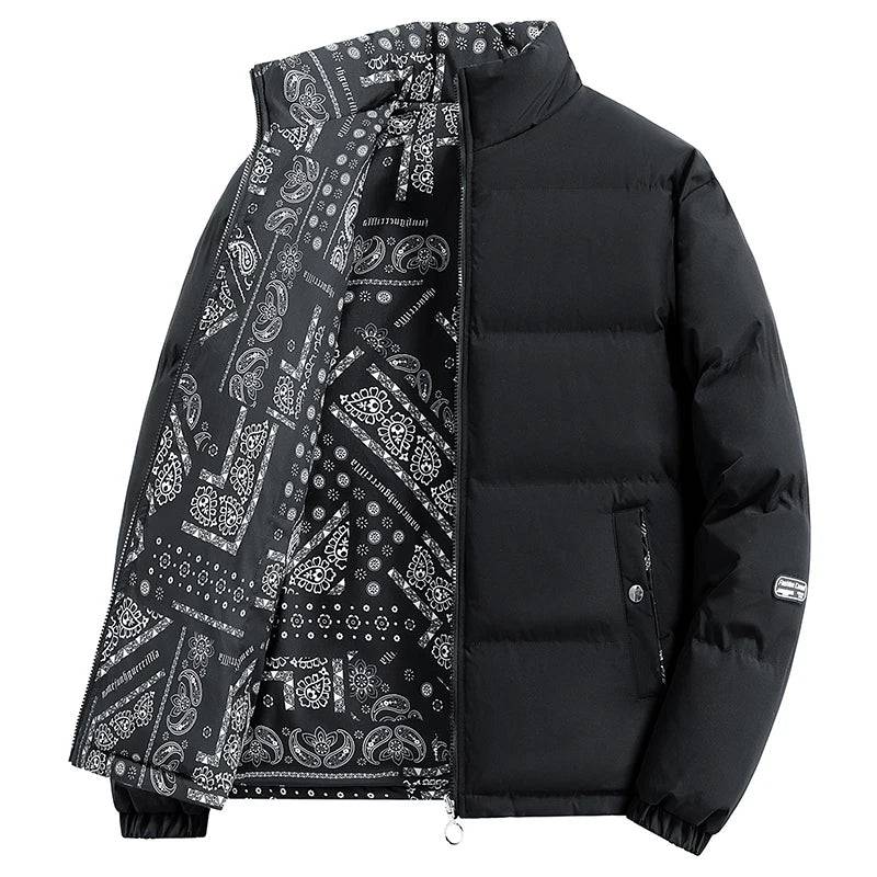 Men’s Puffer Jacket Zip-Up Duvet with Bandana-Print Details