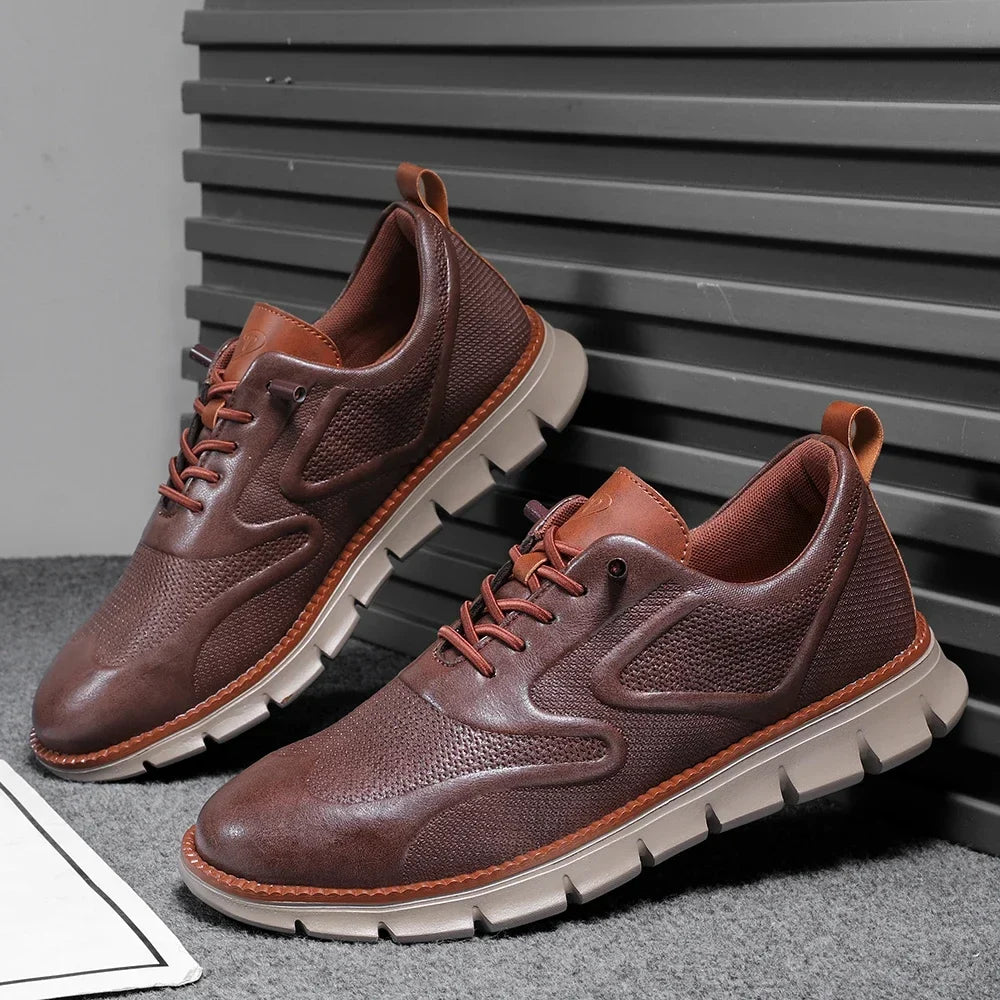 Sneakers in Premium Leather with No-Tie Laces, Orthopaedic Insole and Breathable Lining