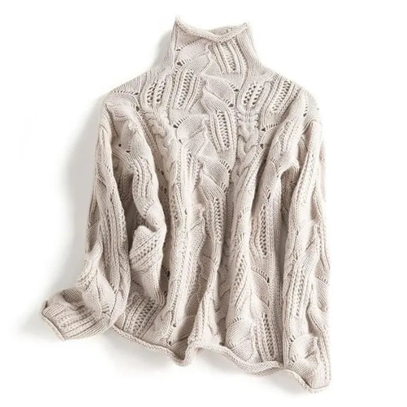 Cable-Knit Openwork Turtleneck Sweater